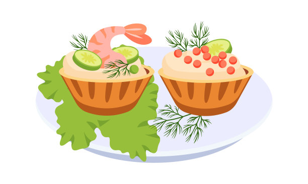 与海鲜开胃小菜。矢量图图片下载