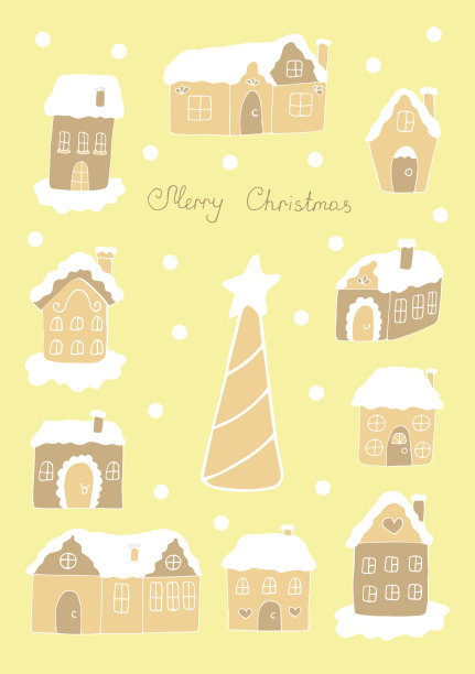 圣诞卡片姜饼屋矢量插图，手绘图片下载