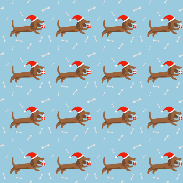 小狗新年和圣诞节的图案无缝衔接图片下载
