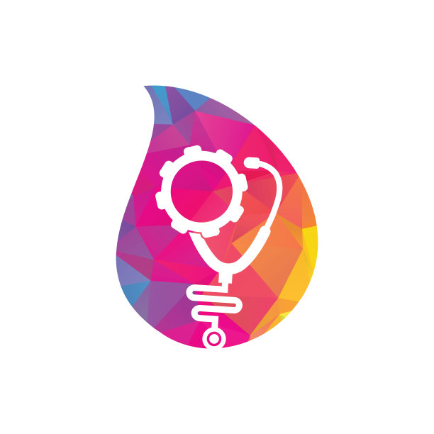 齿轮医疗滴形状概念标志模板设计矢量。图片下载