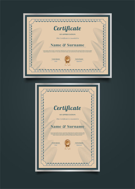经典证书模板与波浪线和抽象装饰图片下载