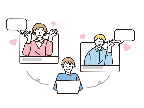 插图显示网络。SNS，互联网，远程办公，在线。图片下载