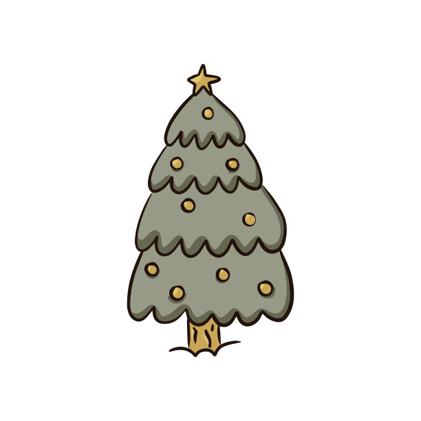 有装饰的圣诞树。彩色的冬季设计涂鸦矢量插画在平面卡通风格。图片下载