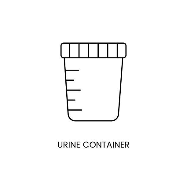 一次性尿液分析用无菌塑料容器，生物材料研究用容器，图标线矢量。图片下载