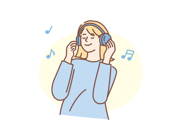 音楽を聴くイラスト(ヘッドフォン、リラックス、趣味、愈し) Illustration of listening to music. Relaxation, hobbies and healing.图片下载
