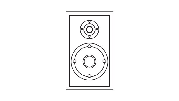 大型音频音乐扬声器与扬声器播放复古音乐从70年代，80年代，90年代。黑白图标。矢量插图。图片下载
