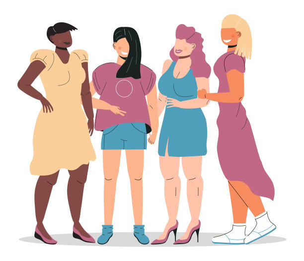 ，姐妹概念的载体。快乐的女孩在一起。一群女人。人们欢迎。积极的球迷支持，微笑。图片下载