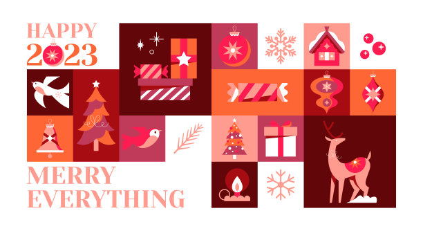 圣诞旗帜设计与创意现代图标装饰。模板背景为社交媒体，贺卡，派对邀请或网站营销。矢量图图片下载