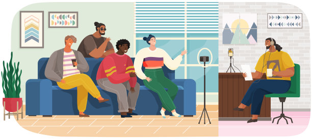 人们在播客中交流。面试时的现场交流。录制音频播客图片下载