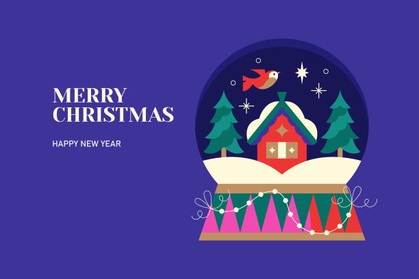 圣诞快乐和新年快乐的横幅设计与雪球和房子。模板背景为sodila媒体，贺卡，派对邀请或网站营销。矢量图图片下载