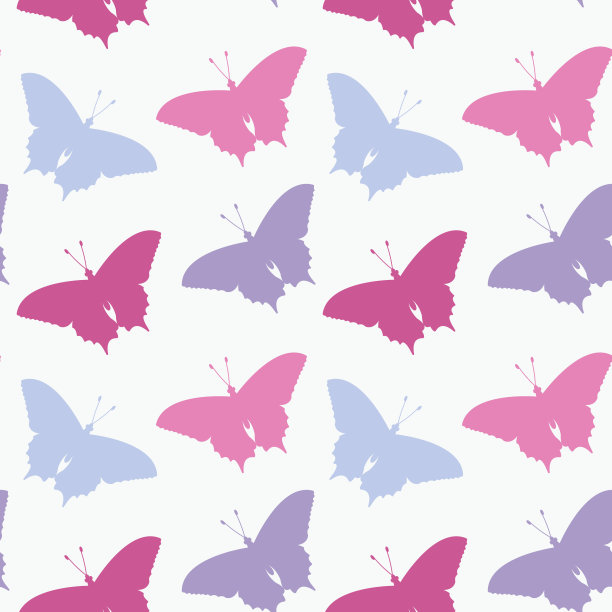 淡紫色，粉色，紫色蝴蝶剪影在白色图片下载