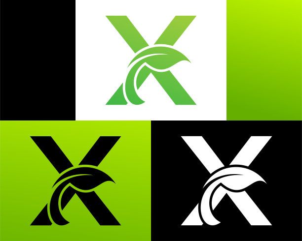 抽象字母X绿叶标志图片下载