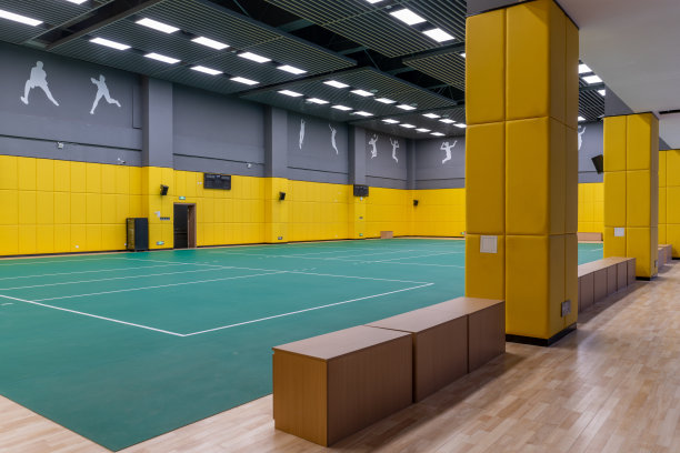 一个空的室内运动场，旁边有椅子图片下载