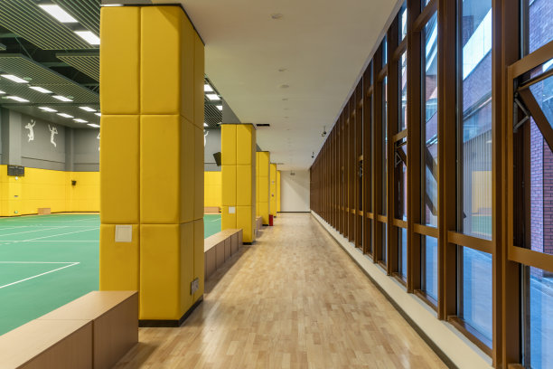 一个空的室内运动场，旁边有椅子图片下载