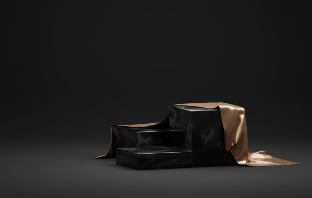 方形基座基座大理石基地与金色丝绸豪华黑色抽象背景图片下载