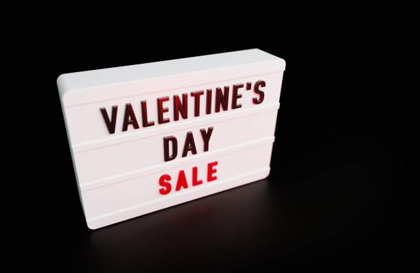 情人节大甩卖写着白色灯箱坐在黑色背景上图片下载