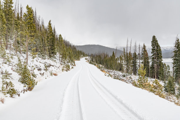 厚厚的积雪覆盖了科罗拉多州北部国家森林的4x4土路图片下载