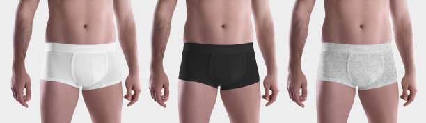 白色，黑色和石南男性拳击手的模型，简短的内裤，孤立的背景。图片下载