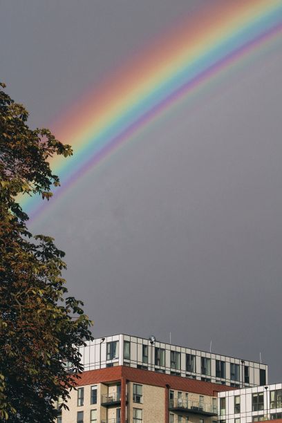 垂直拍摄的彩虹在建筑物上图片下载