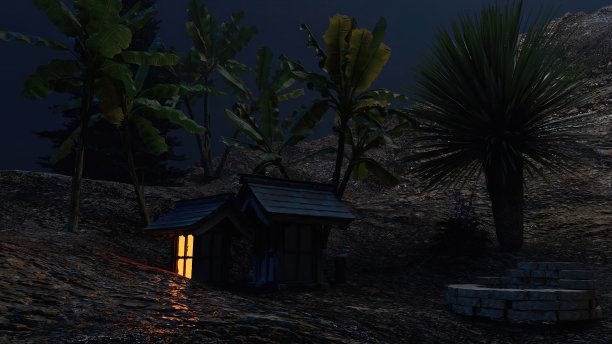 乡间山坡上的平房，雨林小屋图片下载