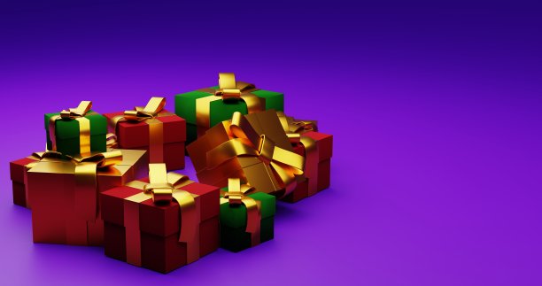 美丽的，圣诞节，节日背景与彩色气球和礼物。明亮的颜色。糖果。3 d渲染图片下载