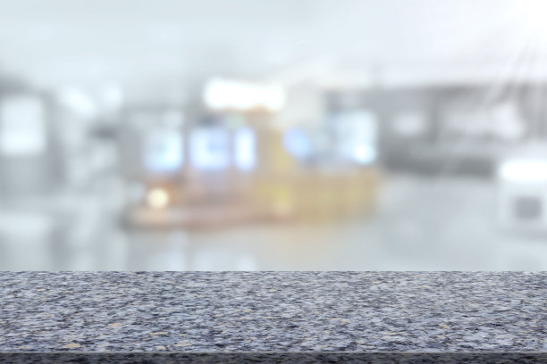 大理石桌面与收银台模糊的背景图片下载