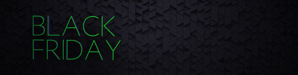 付费横幅与薄，发光的3D绿色文字偏移三角形瓷砖。黑色星期五背景与复制空间。三维渲染图片下载