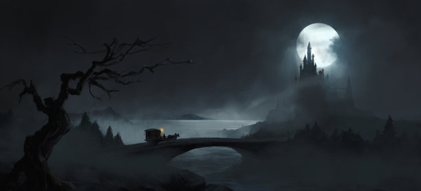 神奇的场景与马车，3D插图。图片下载