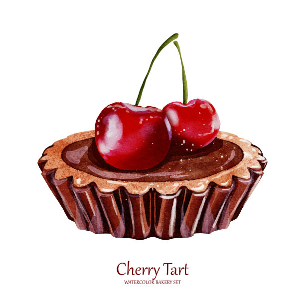 樱桃挞水彩矢量元素设计图片下载