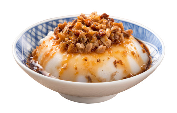 台湾风味的瓦贵米布丁，以切碎的干萝卜和酱油，白色的背景隔开。图片下载