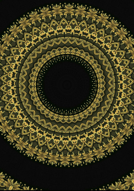 黑色背景上的金色曼荼罗的插图图片下载