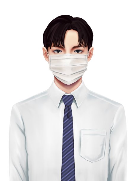 正面上半身插图的现实主义男子戴面具在白衬衫光栅材料图片下载