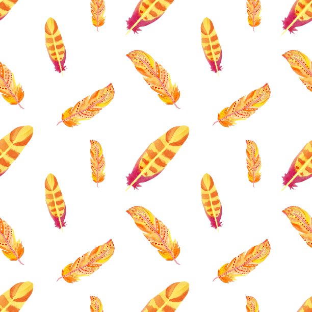 水彩羽毛无缝图案孤立在白色背景上。那种波西米亚风格的插图。图片下载