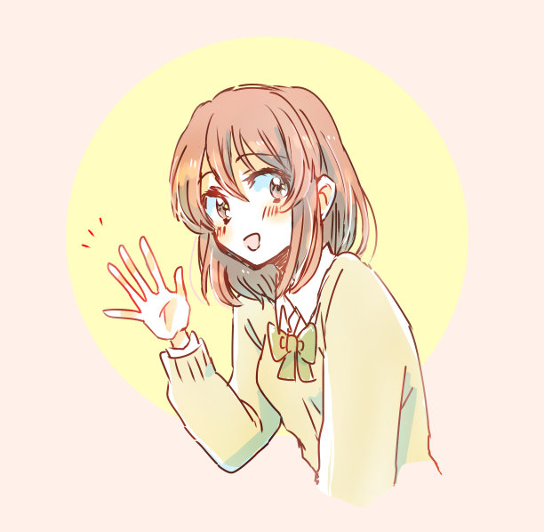 女学生挥手的插图图片下载