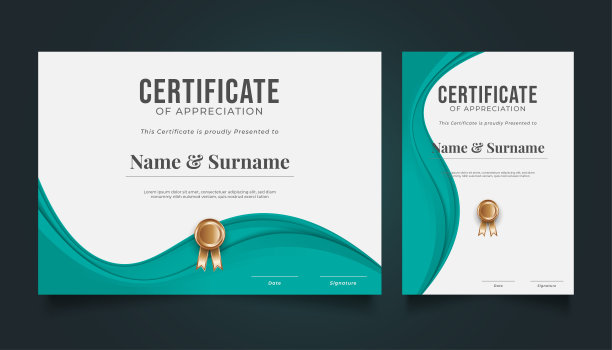 现代证书模板与波浪剪纸图片下载