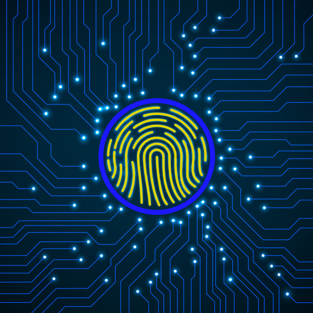 电路板上的抽象霓虹灯标志指纹。技术概念图片下载