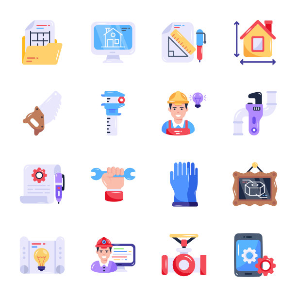 建筑和工程平面图标的集合图片下载