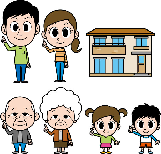 家庭。微笑的家人和他们的家。一个house.set图片下载