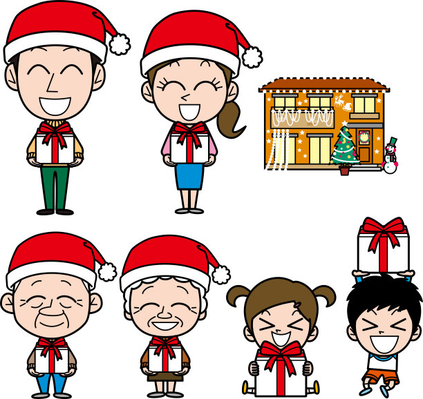 一个圣诞节的家庭。一家人和他们的孩子在送礼物。一个house.set图片下载