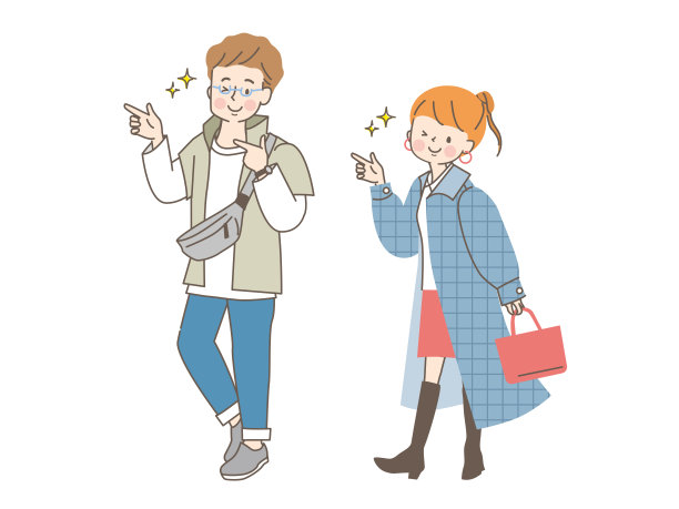 矢量插图的时尚男女夫妇微笑和指向图片下载