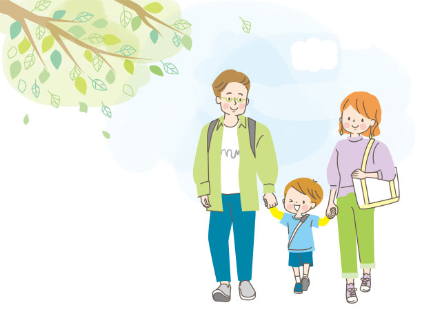 一家三口外出矢量插图图片下载
