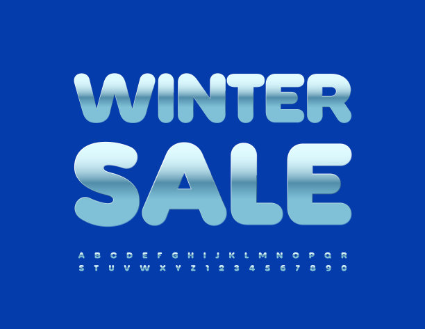 矢量季节性促销冬季销售。冰冻金属字母和数字套装图片下载