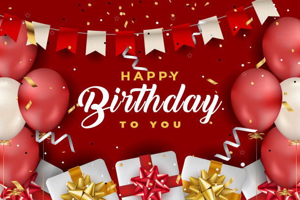 生日气球矢量背景设计。生日快乐短信用气球和五彩纸屑装饰元素为生日庆祝贺卡设计。图片下载