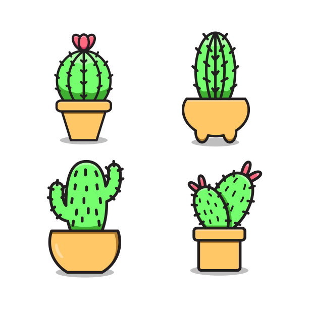 一套仙人掌卡通矢量插画。图片下载