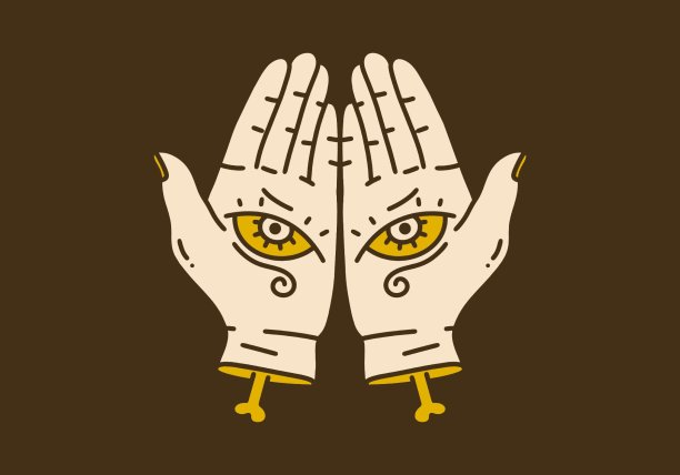 复古艺术插图的两只手与眼睛图片下载