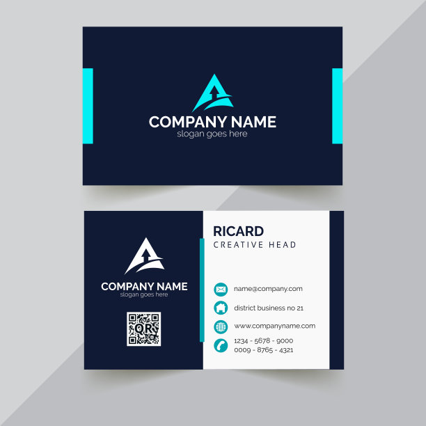 创意和干净的名片模板。极简主义的名片。双面卡。图片下载