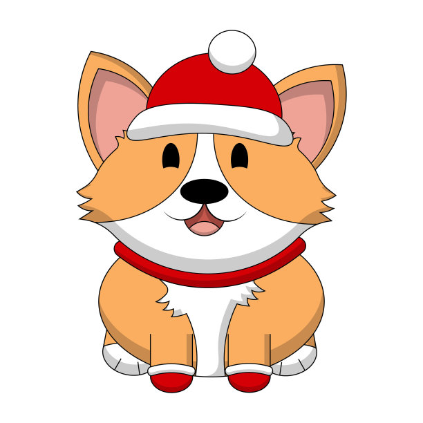 可爱的柯基狗戴着冬天的帽子，围巾和手套。绘制彩色插图图片下载