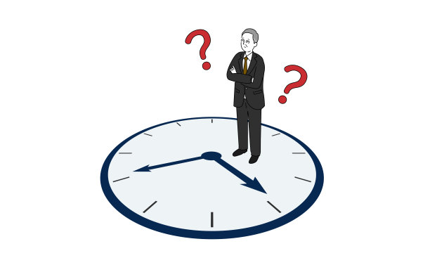 困惑的商人对时钟，时间管理图像，矢量插图，白色孤立图片下载
