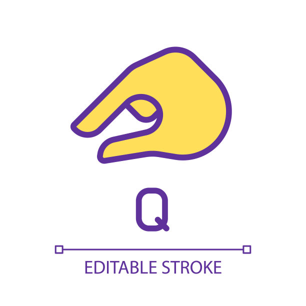 唱为字母Q在美国手语像素完美的RGB颜色图标图片下载