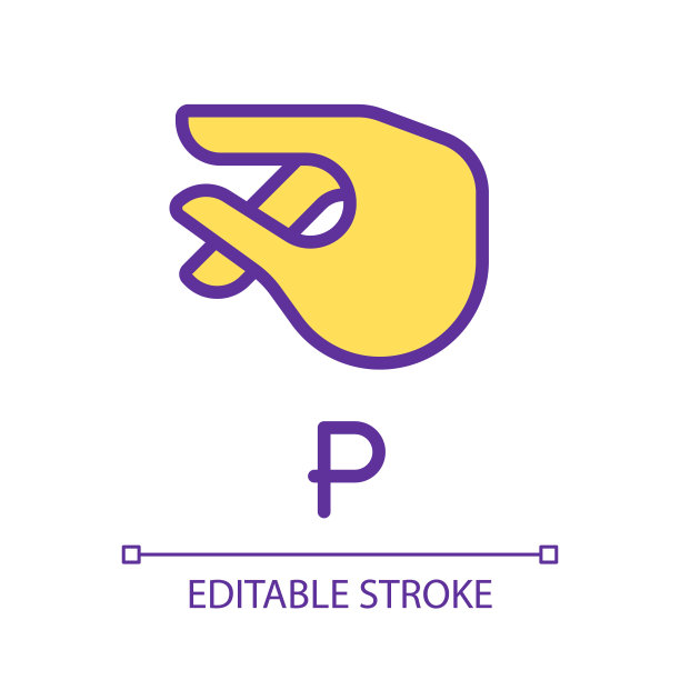 字母P符号在美国手语像素完美的RGB颜色图标图片下载